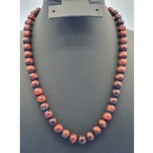 Vintage Red Tiger Eye Bead Necklace Red Natural Stone Strand Lobster Clasp